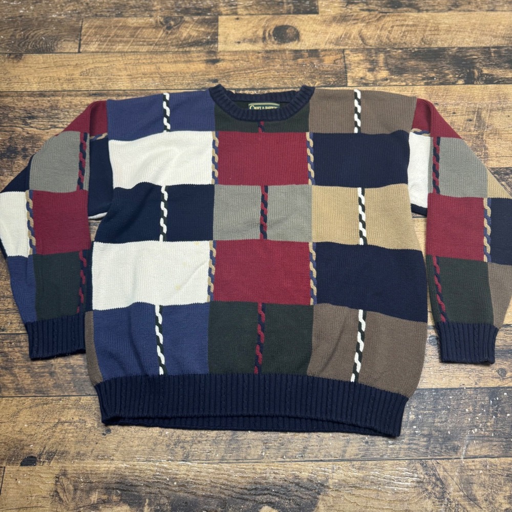 Croft & Barrow‎ Mens XL Colorblock Knit Sweater Pullover Long Sleeve Crew Neck